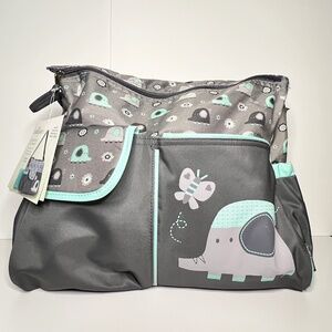 Baby Boom Elephant Duffle Diaper Bag w/ no Changing Pad – Gray & Mint – NWT